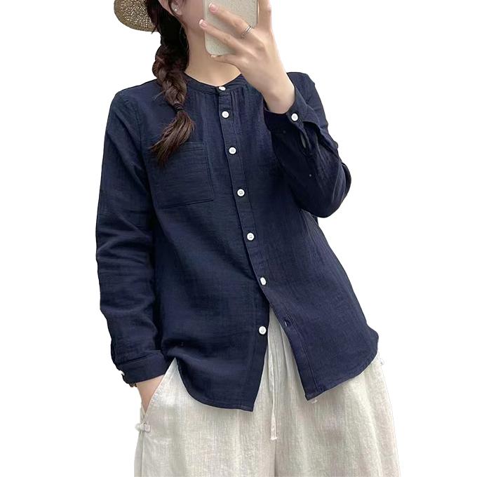 ダブルガーゼ シャツ レディース 春 夏 秋 冬 M L XL バンドカラー