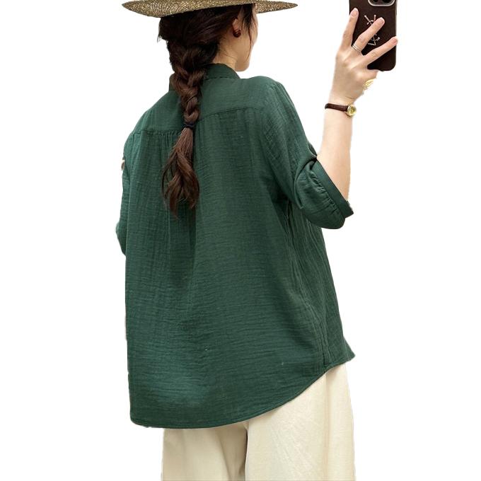ダブルガーゼ シャツ 5分袖 レディース 綿 春 夏 秋 S M L ハーフ袖