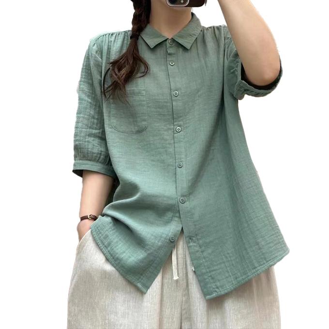 新色追加 ダブルガーゼ シャツ 5分袖 レディース 綿 春 夏 秋