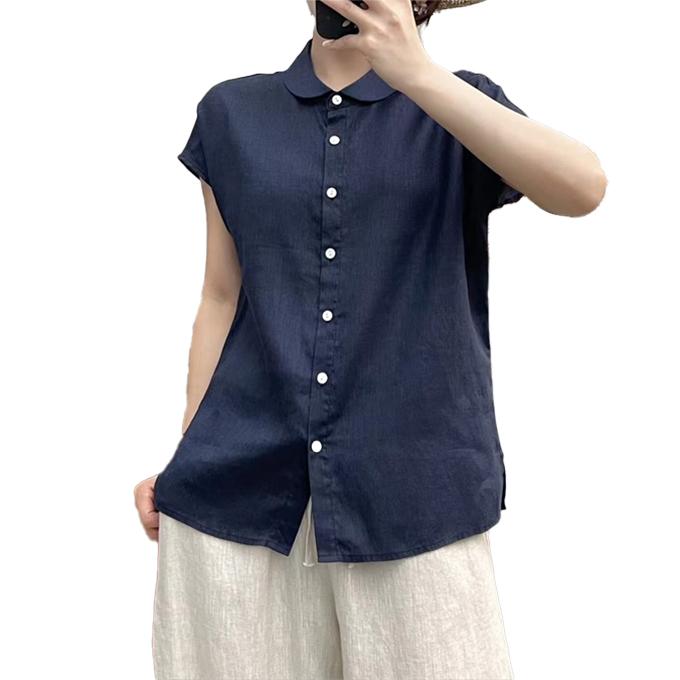 リネン100% 麻シャツ レディース 夏 リネン 麻 ブラウス 袖なし 