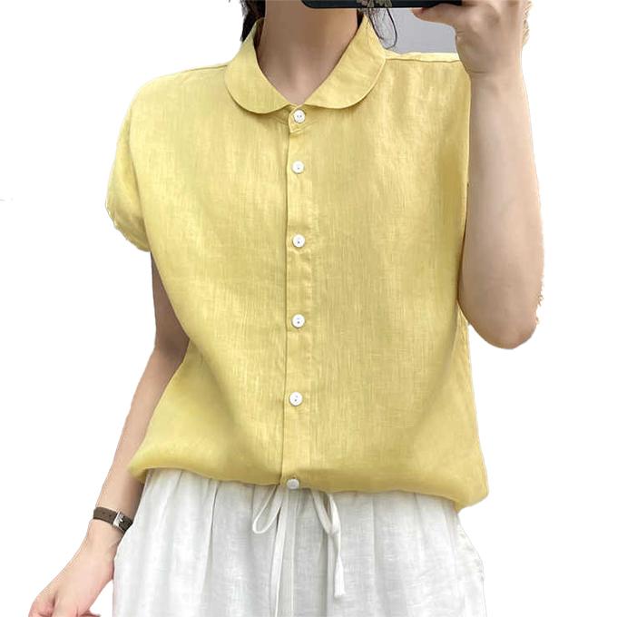 リネン100% 麻シャツ レディース 夏 リネン 麻 ブラウス 袖なし