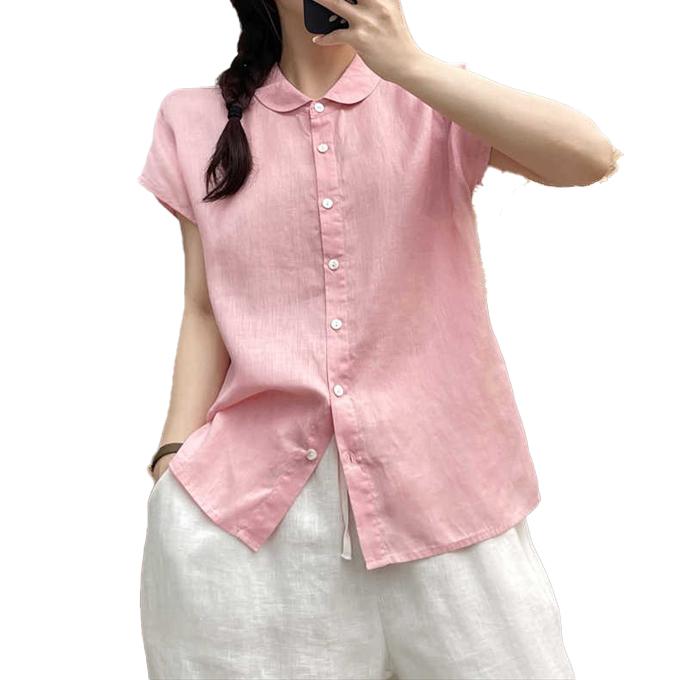 リネン100% 麻シャツ レディース 夏 リネン 麻 ブラウス 袖なし 