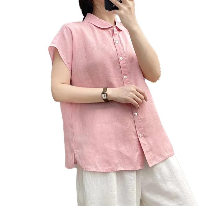 リネン100% 麻シャツ レディース 夏 リネン 麻 ブラウス 袖なし 