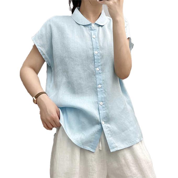 リネン100% 麻シャツ レディース 夏 リネン 麻 ブラウス 袖なし 