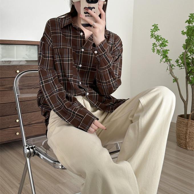 チェック シャツ レディース 秋 秋色 綿 長袖 ギンガム ブラウス 薄手
