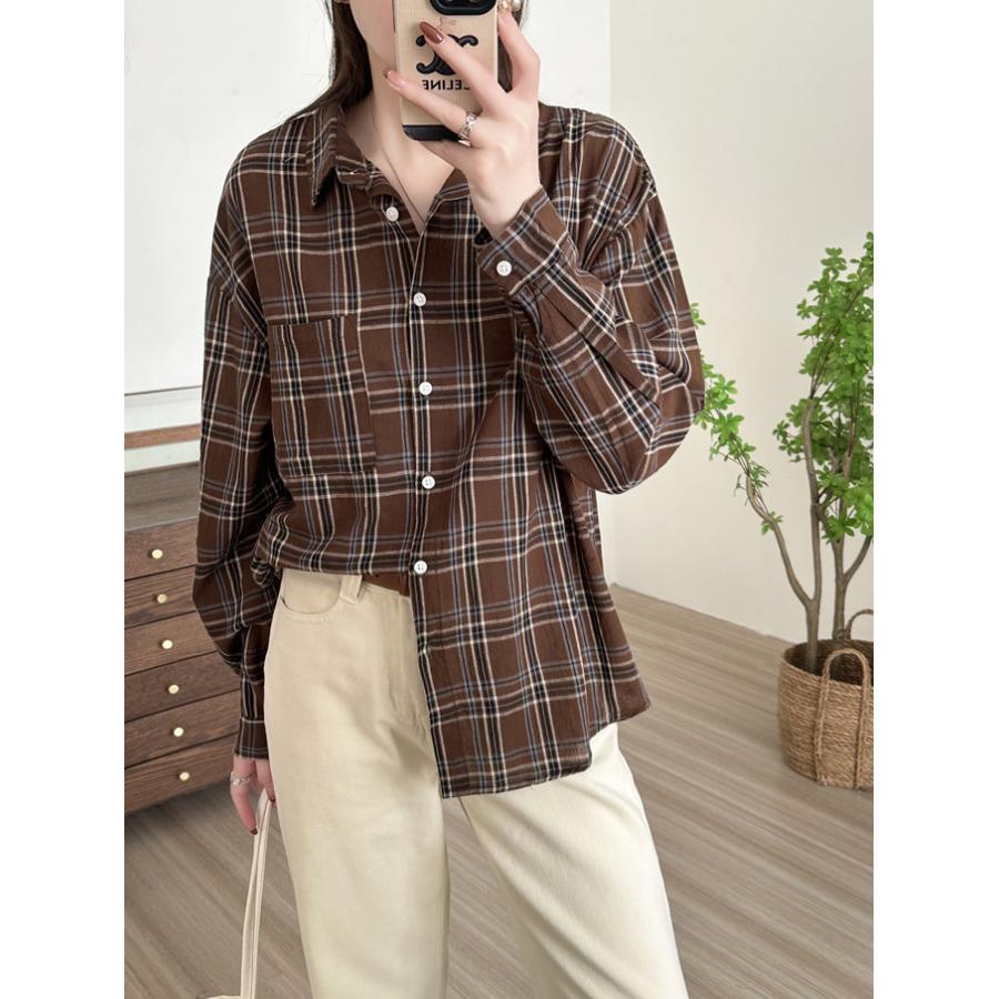 チェック シャツ レディース 秋 秋色 綿 長袖 ギンガム ブラウス 薄手