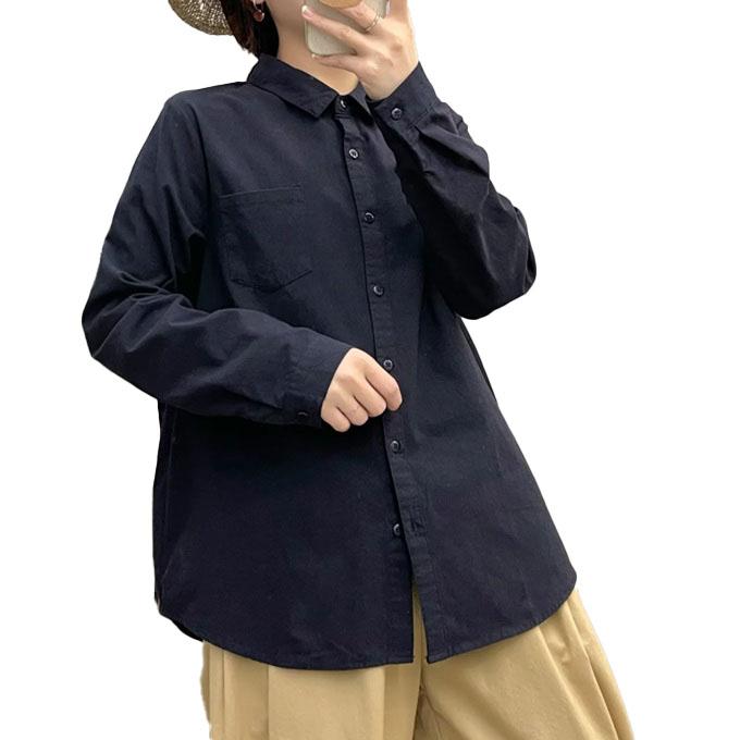 綿シャツ レディース 春 秋 長袖 ポプリン 中厚 小さめ衿 無地 夏 冬