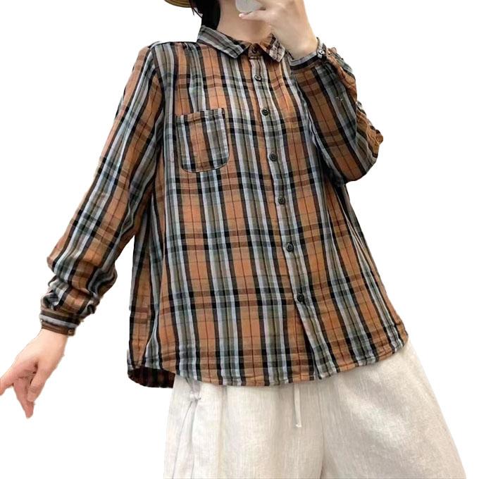 Ys(ワイズ) コットン リネン 変形 ガーゼ チェック カットソー レディース Wガーゼチェックシャツ羽織り DECOY｜クロスプラス公式通販サイト