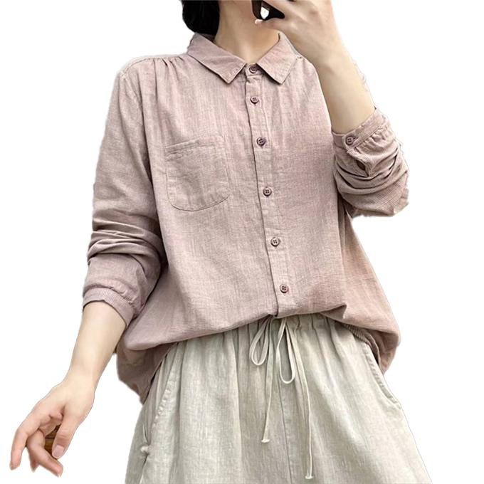 ダブルガーゼ シャツ みじんこ 千鳥 レディース 綿シャツ 春 夏 秋 冬