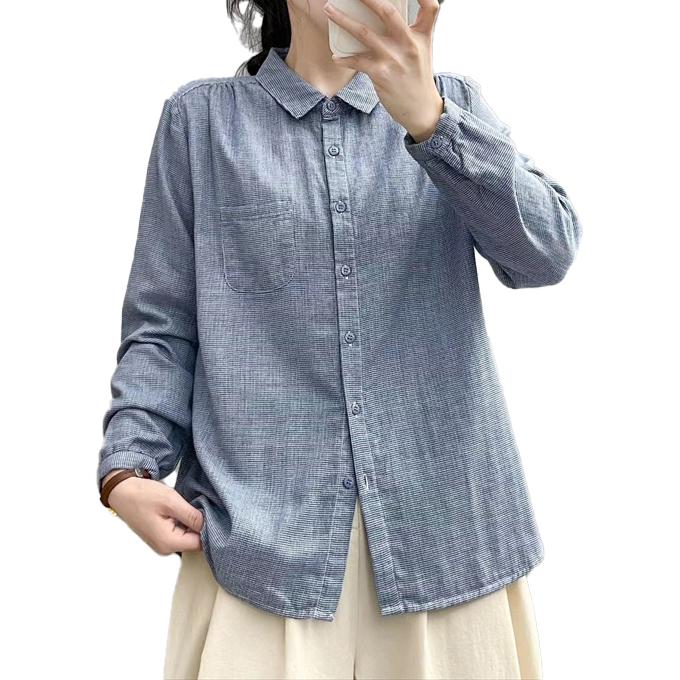 ダブルガーゼ シャツ みじんこ 千鳥 レディース 綿シャツ 春 夏 秋 冬