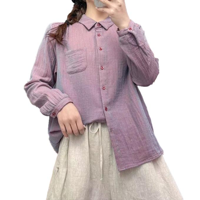 ダブルガーゼ シャツ 深い色あい シャンブレー レディース 綿シャツ