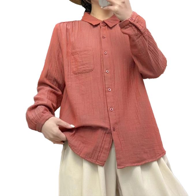 ダブルガーゼ シャツ 深い色あい シャンブレー レディース 綿シャツ