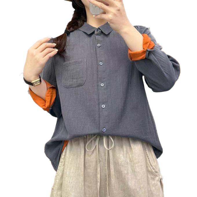 ダブルガーゼ シャツ 深い色あい シャンブレー レディース 綿シャツ