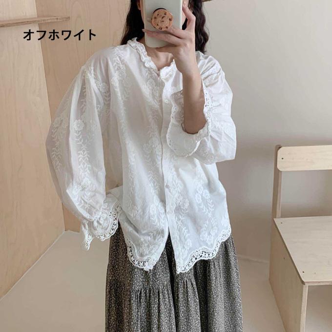 CHANEL アイレット刺繍　レース 長袖シャツ ホワイト 36サイズ！ 刺繍レース シャツ レディース 春 夏 秋 綿100% 刺繍 レース フリル