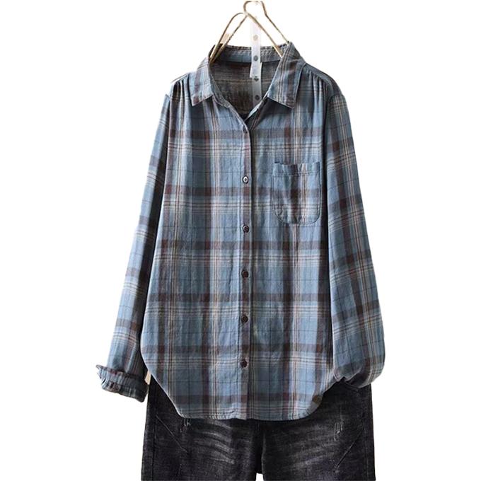 ダブルガーゼ シャツ レディース チェック 春 夏 秋 冬 S M L 綿100