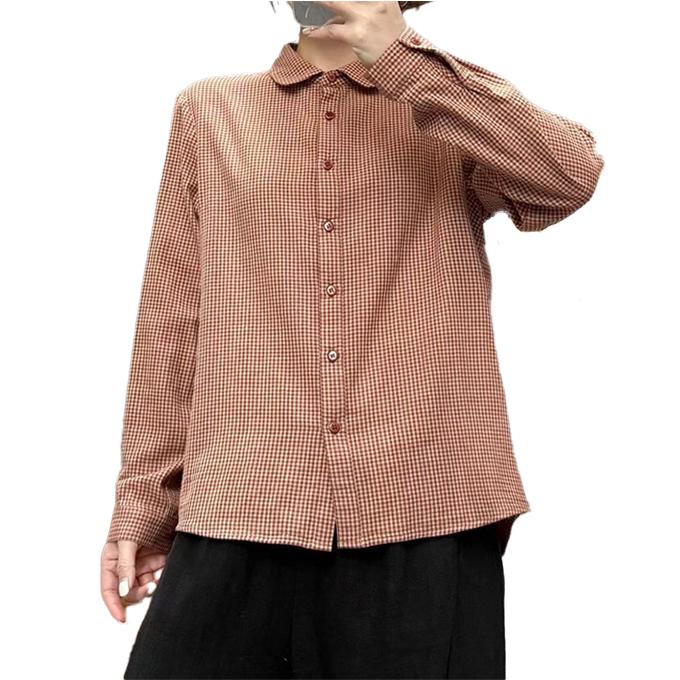 ダブルガーゼ シャツ レディース 春 夏 秋 冬 M L XL 長袖 ギンガム 丸