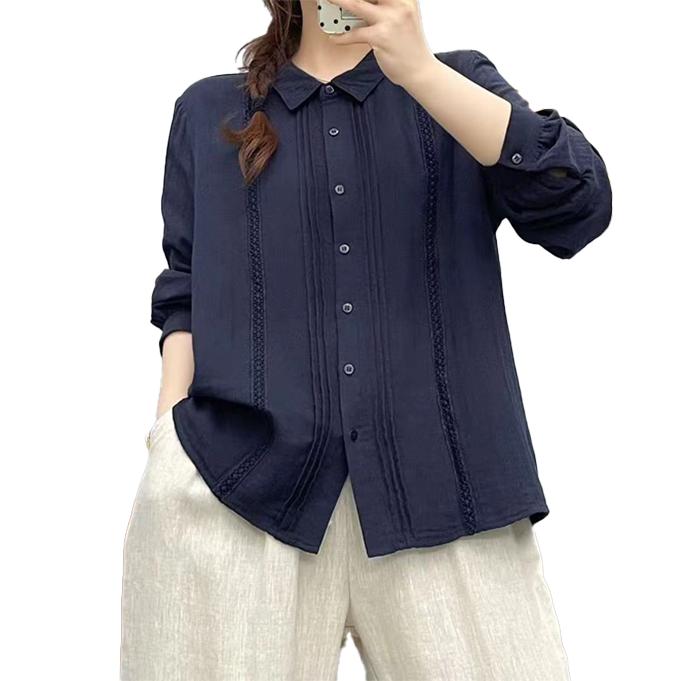 ダブルガーゼ シャツ レディース 綿レース ピンタック M L レース