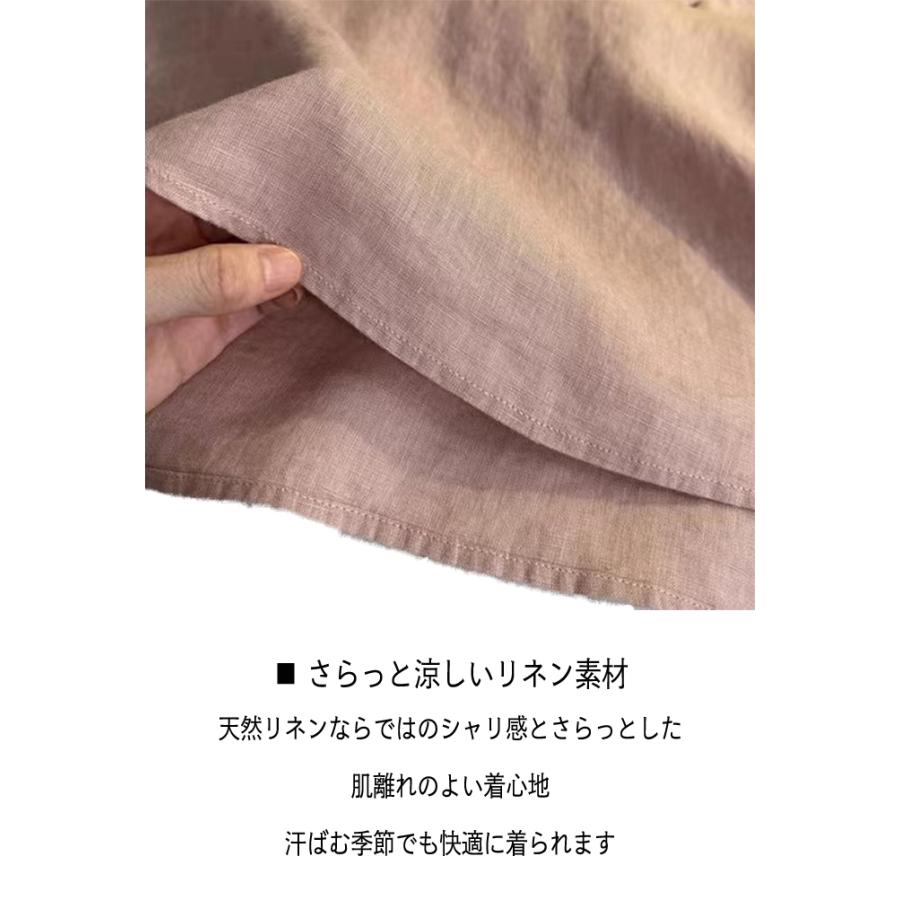 リネンブラウス レディース リネン100％ 麻 シャツ ポロブラウス