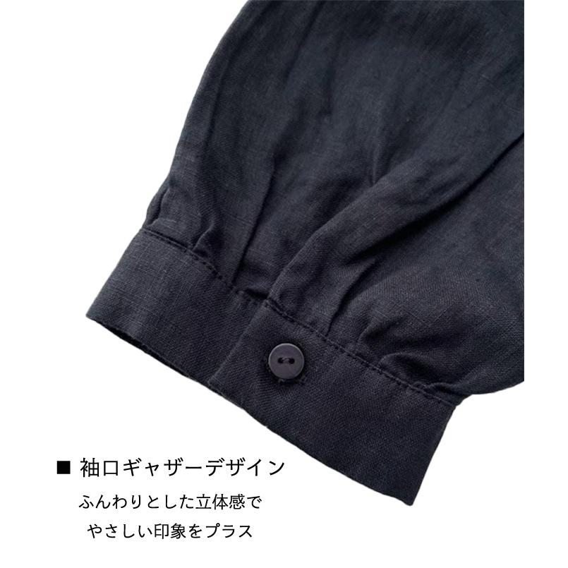 リネンシャツ レディース 長袖 キーネック 前開き プレミアムリネン 麻