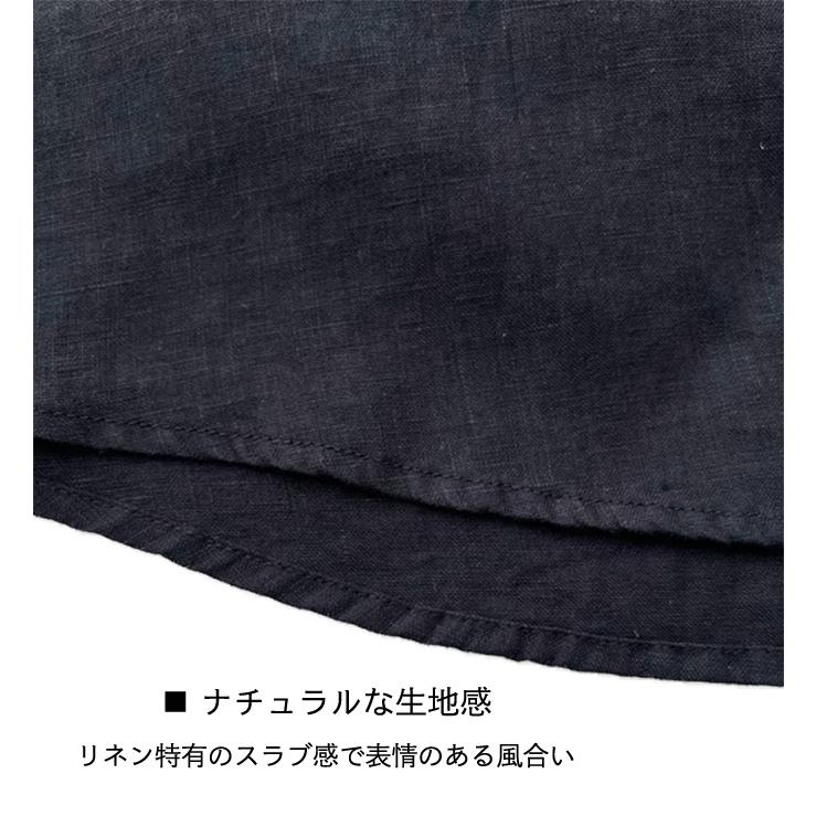リネンシャツ レディース 長袖 キーネック 前開き プレミアムリネン 麻