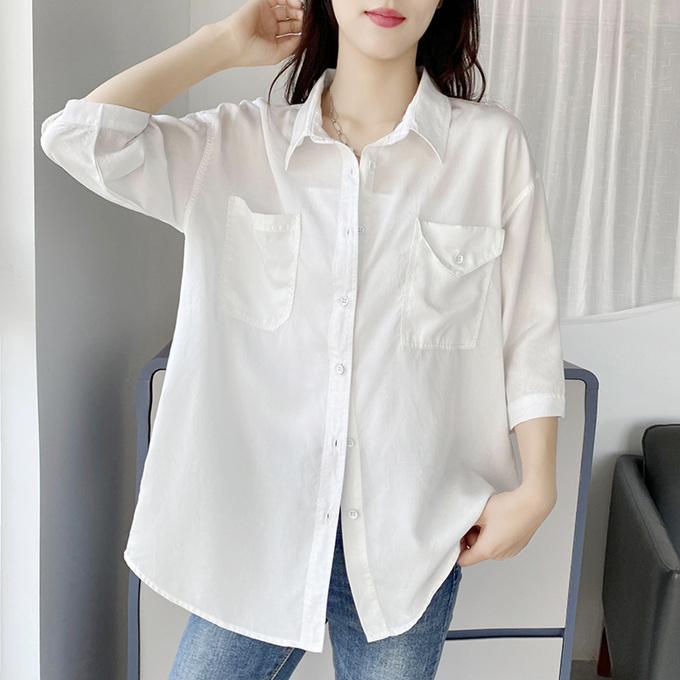 リヨセル ホワイトシャツ レディース 白 シャツ テンセル春 夏 秋 無地