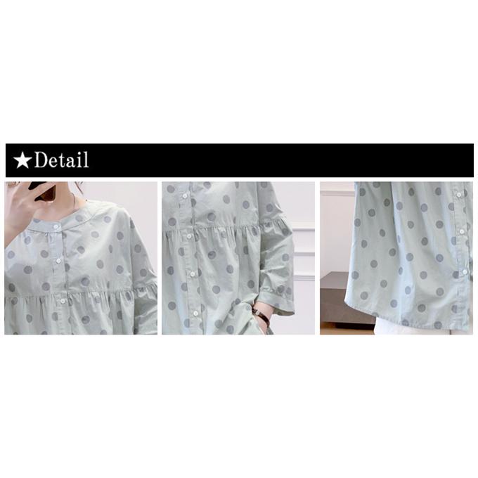 レディース ドット ブラウス 水玉 大きめ水玉 カラー シャツ ラウンド