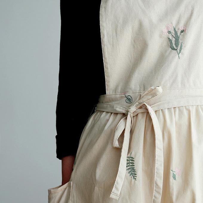 レディース 刺繍 ラップ エプロン コットン 綿 無地 フラワー