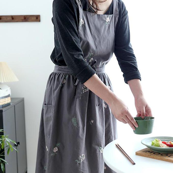 新品未使用 フェイラー 花柄 刺繍 グレー エプロン apron-02_5.jpg