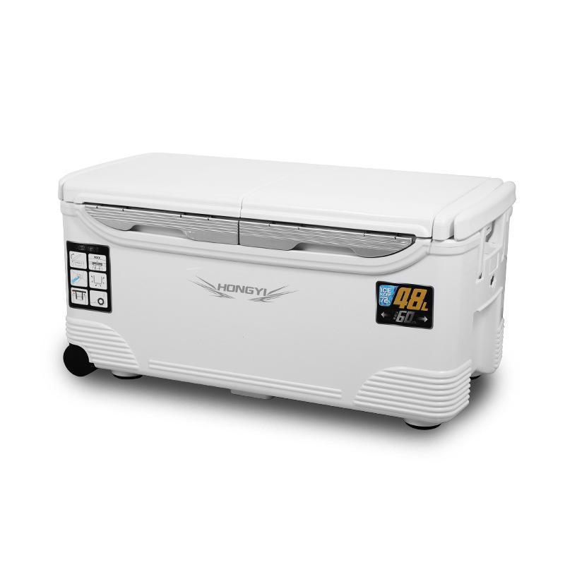 釣り用クーラーボックス 大容量13 18 32 48 60 70 85L 座れる頑丈マッスルボディ THKJ 防水 材 ハンドル 水栓 肩ベルト キャスター付き 釣り 保冷力72h 白 黒の画像