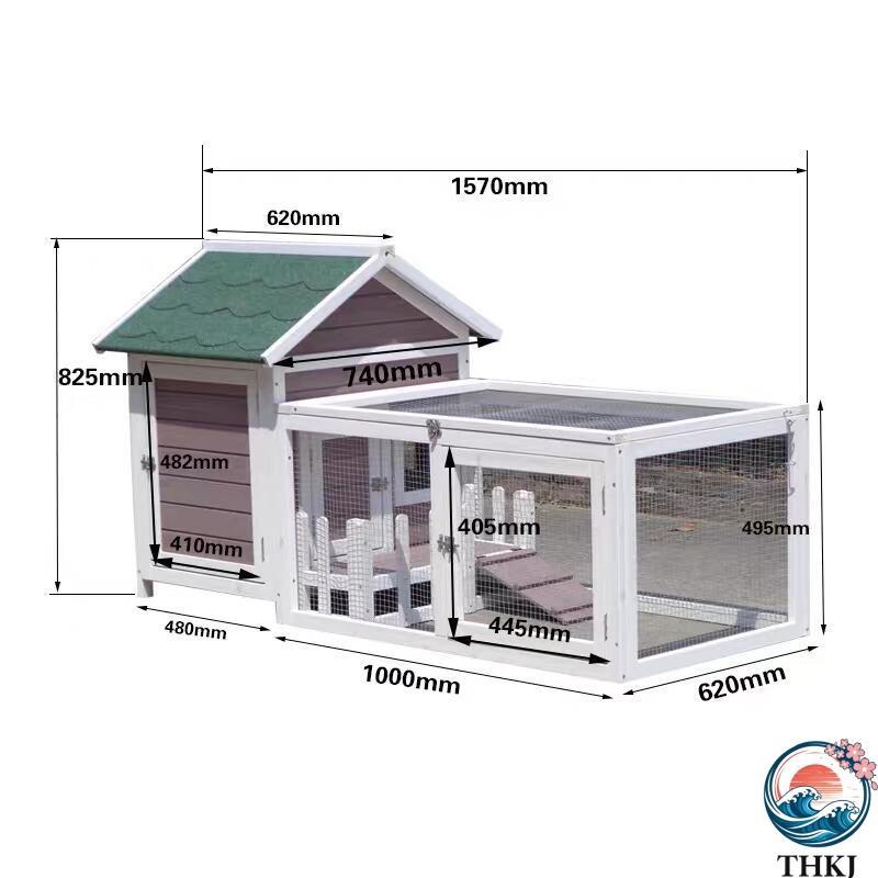 木製ウサギ小屋 耐候性屋根と傾斜路を備えた屋外鶏小屋 THKJ 小動物モルモットに最適な家禽ケージ 快適 使いやすい お手入れ簡単 おすすめ 注目アイテムの画像