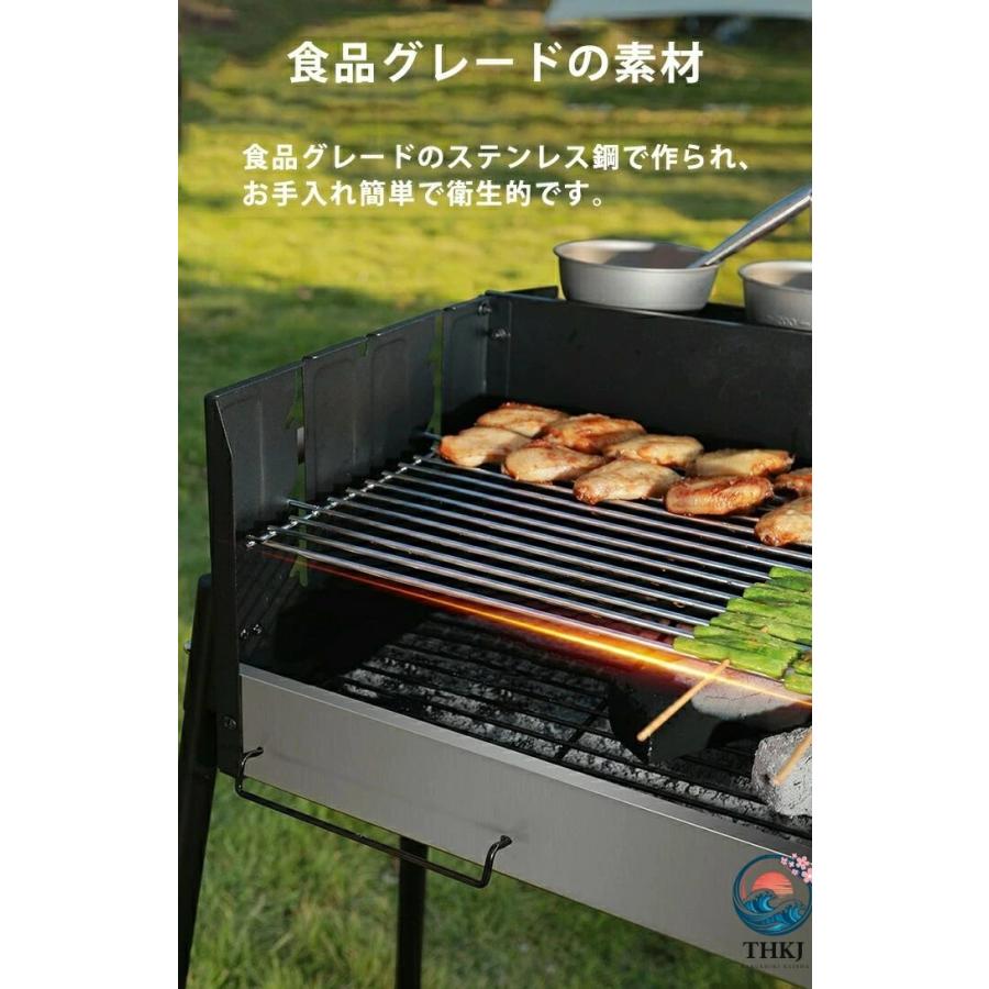 バーベキューコンロ 大型 折りたたみ バーベキューグリル THKJ バーベキュースタンド 卓上 鉄板 BBQコンロ 折り畳み ソロキャンプ 焚き火 持ち運び便利の画像