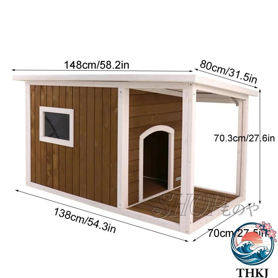 木製犬小屋 屋内用 無垢材アスファルト屋根犬小屋 大型ポーチ付き 小型