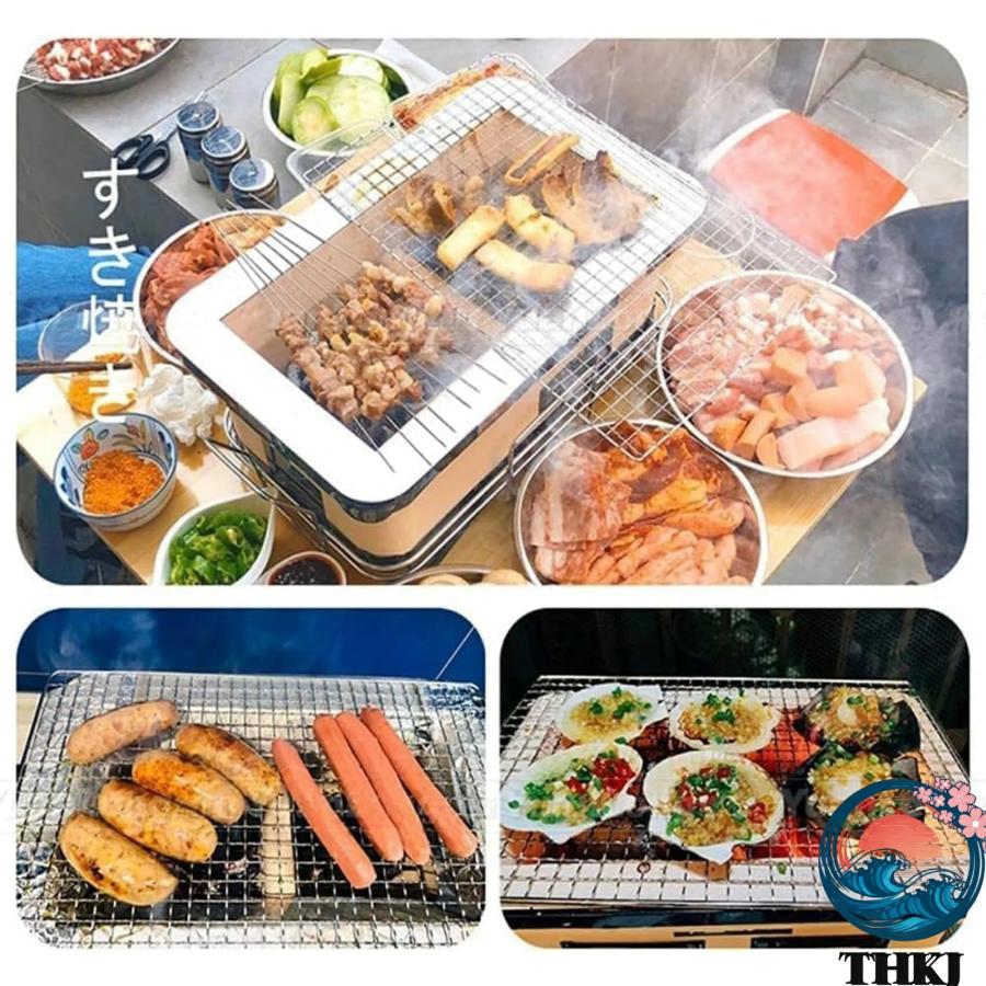 炭火焼きコンロ 卓上 角型 珪藻土 室内 網付き 焼き網つき THKJ バーベキュー 卓上コンロ アウトドア 家庭用 魚グリル 焼肉 セラミック火鉢 持ち運び便利の画像