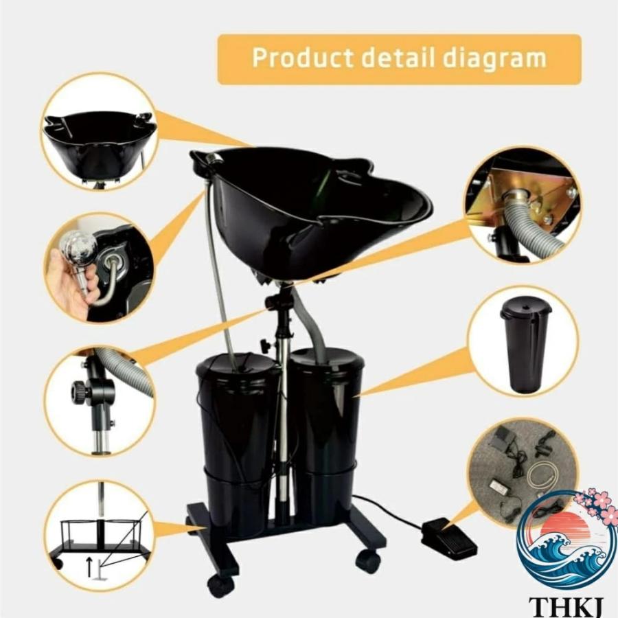 ポータブルモバイルサロン洗面台 ディープシャンプーシンク THKJ 高さ調節可能なシャンプーシンク 家庭用 理髪店 シャンプーボウル シャンプートレイ_5