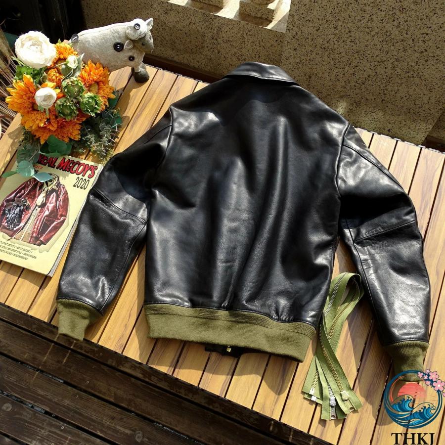 A2フライトジャケット 上質 植物タンニンなめし牛革 茶芯 THKJ シングルライダースジャケット 革ジャン高級レザー 緑M~4XL ガーデニングにおすすめ 使いやすいの画像
