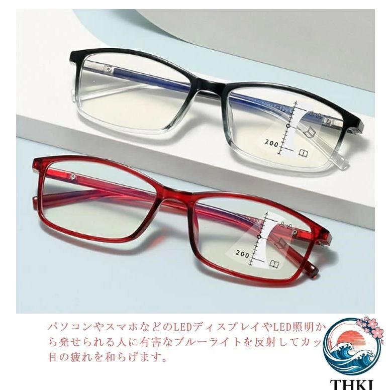 遠近両用 老眼鏡 累進多焦点レンズ 度付き ブルーライトカット