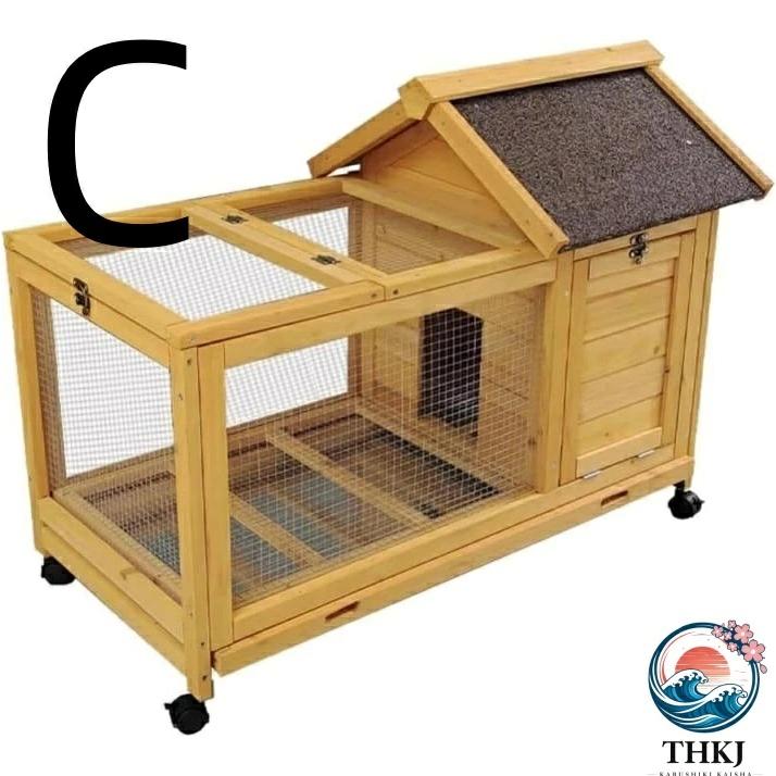 鶏ケージ ウサギケージ アスファルト屋根付き 鶏小屋 直射日光や雨にも強い THKJ トイレトレー付き 兎小屋 上部に天窓とマルチドア設計 お手入れが簡単の画像