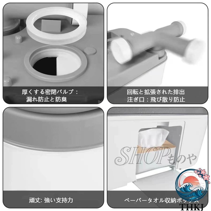 ポータブル水洗トイレ 簡易トイレ 20L 水洗タンク 24L 汚水タンク 介護用 非常用 THKJ 災害用 防災 携帯トイレ シングル水出口 ベローズポンプ式 持ち運び簡単の画像