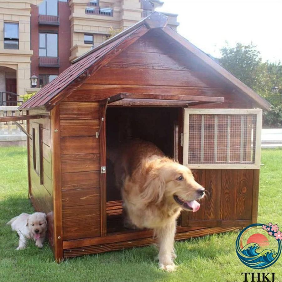犬小屋 屋外用 大型犬 木製 犬舎 中型犬 超大型犬 屋根 ドア付き 大型屋外犬小屋 THKJ 犬用ハウス 通気性 暖かい 全天候型 日焼け対策 防風 雨除け 耐炭酸化との画像