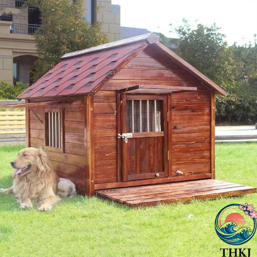 犬小屋 屋外用 大型犬 木製 犬舎 中型犬 超大型犬 屋根 ドア付き 大型屋外犬小屋 THKJ 犬用ハウス 通気性 暖かい 全天候型 日焼け対策 防風 雨除け 耐炭酸化との画像