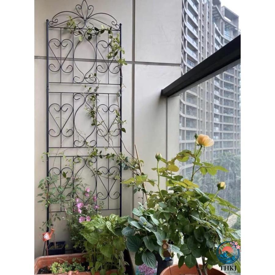 ベース付きメタルガーデントレリス 屋外 屋内のつる植物用のスクリーンスタイルの棚 THKJ フラワーローズクライミング用の大きな庭のつる植物ホルダー_6