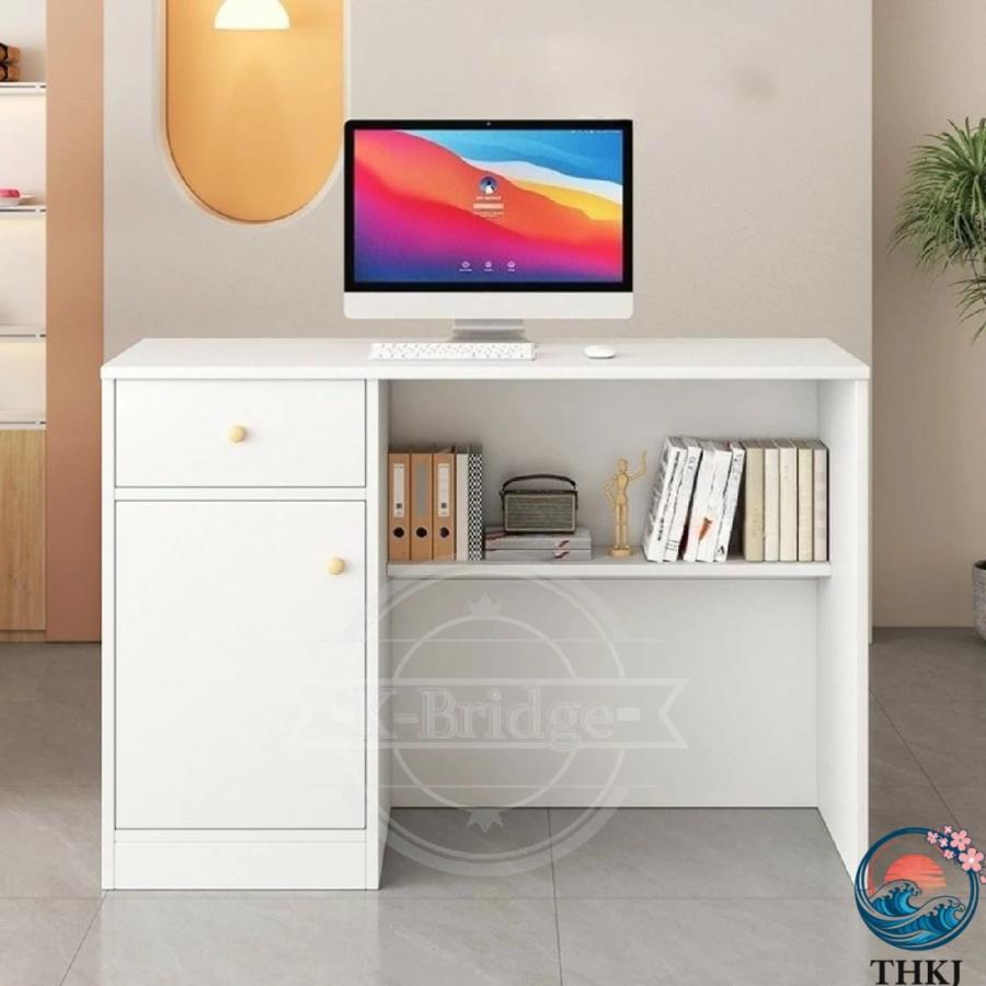 受付カウンター 木製カウンターテーブル 幅120cm レジカウンター フロントデスク THKJ 企業受付 衣料品店 小規模店舗用 モダンデザイン 鍵付き収納 組立簡単の画像