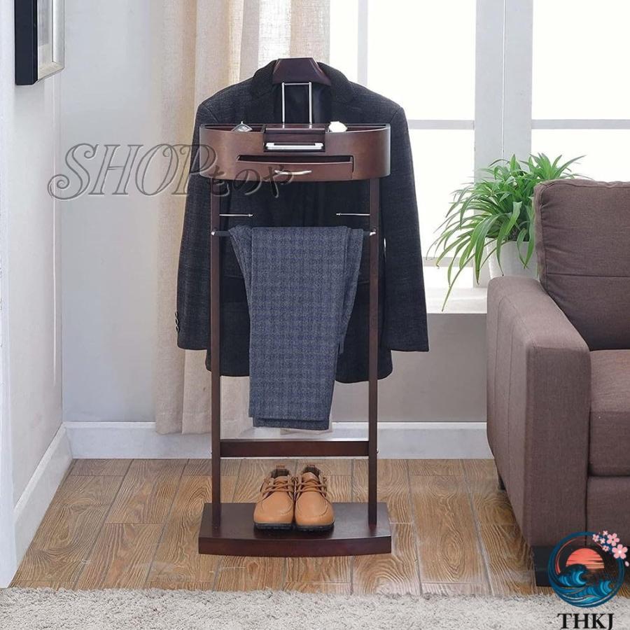 木製洋服バレットスタンド 男女兼用 引き出し付き 自立式 スーツ