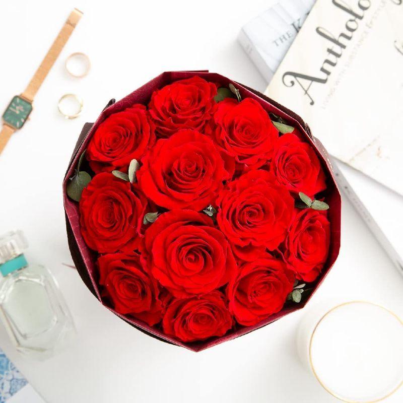 プリザーブドフラワー 花束 ブーケ 12本 薔薇 『ローズスタンドブーケ』 (レッド) ： プリザーブドフラワー 花束 ブーケ 12本 薔薇 『ローズスタンドブーケ』 レッド 　 サイズ