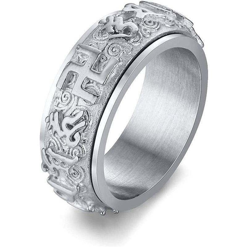開店祝い メンズアクセサリー Aiks ジュエリー 人気ブランド 指輪 チタン メンズ シルバー まんじ 万字紋 マントラ メンズリング26号 ハワイアン Www Threeriversofs Com
