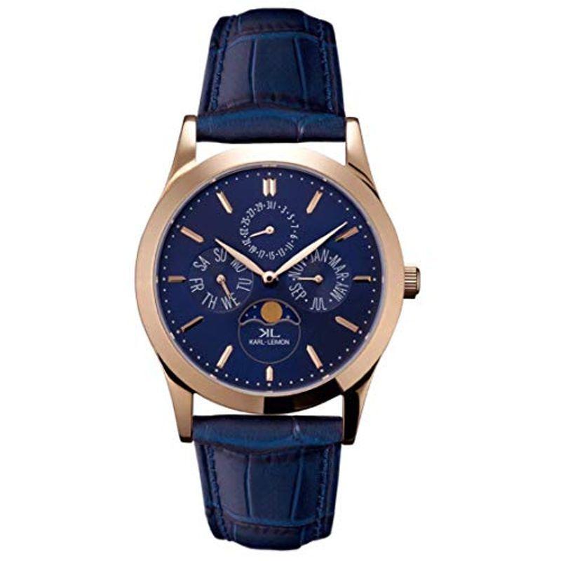 カルレイモン KARL LEIMON メンズ 腕時計 (クラシックパイオニア ゴールドブルー) 父の日 プレゼント (日本製 ムーンフェイズ