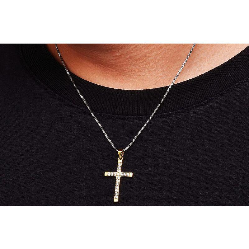 超可爱 メンズ アクセサリー Claribel 人気 カジュアルネック クロスペンダント おしゃれ ボックスチェーン ステンレス ネックレス クロス ネックレス ペンダント