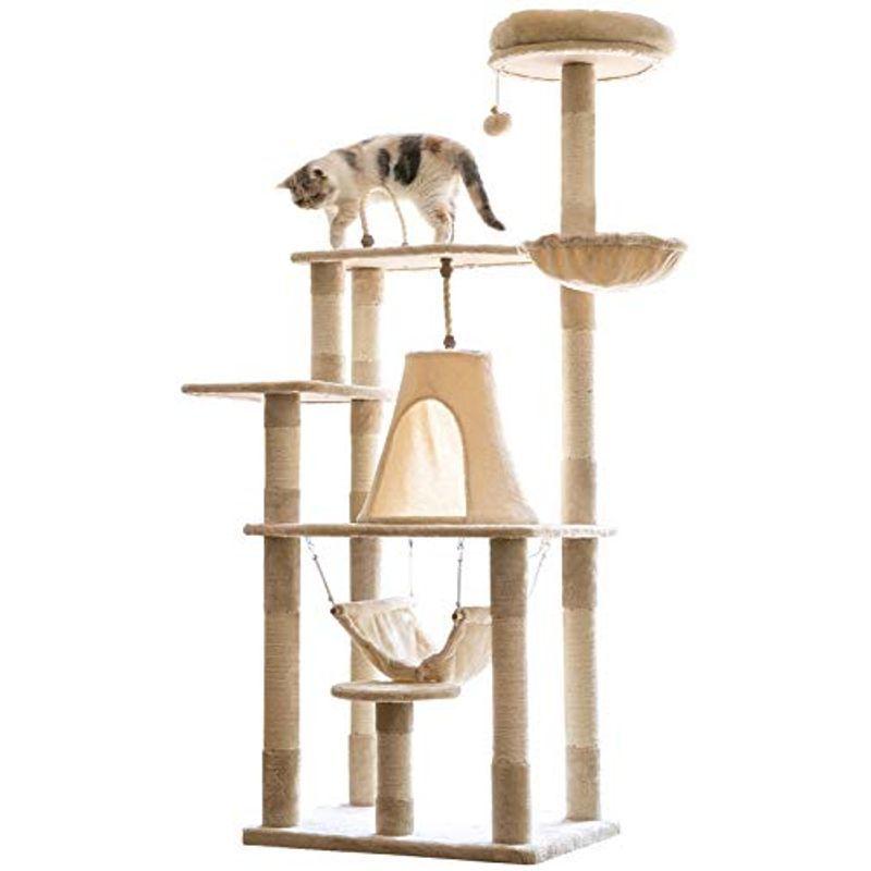 Mwpo 富士山ようなハウス キャットタワー 猫タワー 大型猫 麻紐 172cm 巨大サイズ 2つハンモック 匂いなし 多頭飼い 転倒防止(9565円)