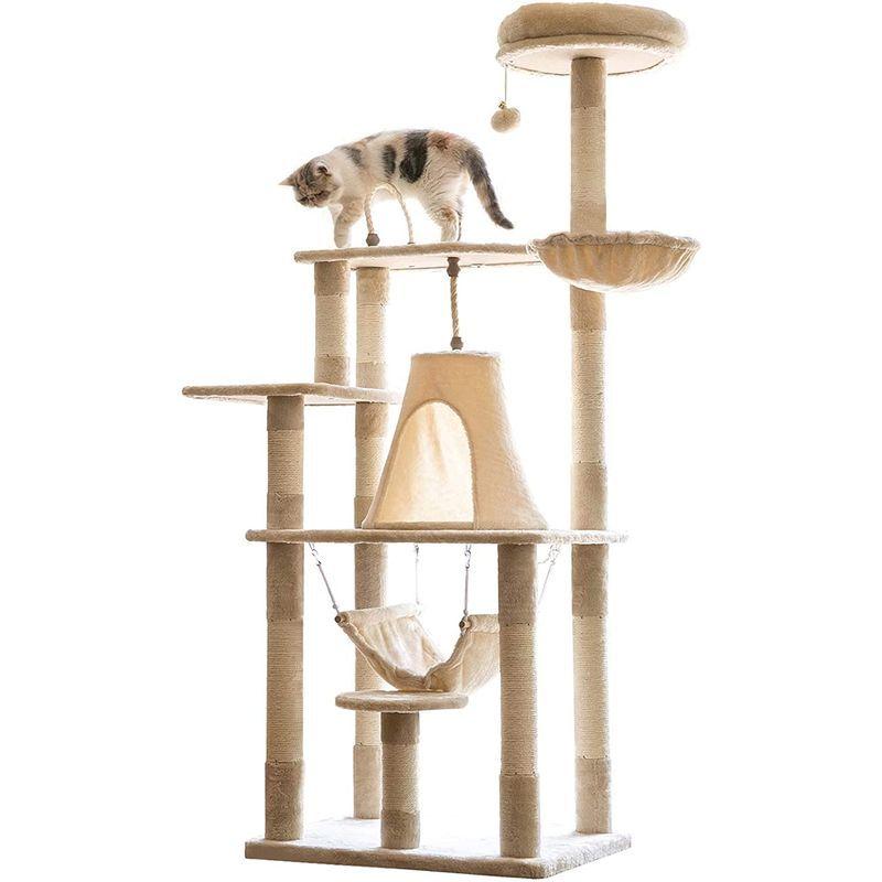 Mwpo 富士山ようなハウス キャットタワー 猫タワー 大型猫 麻紐 172cm 巨大サイズ 2つハンモック 匂いなし 多頭飼い 転倒防止 2つハンモック 富士山ようなハウス キャットタワー 猫タワー 大型猫 麻紐 172cm 巨大サイズ 匂いなし 多頭飼い 転倒防止