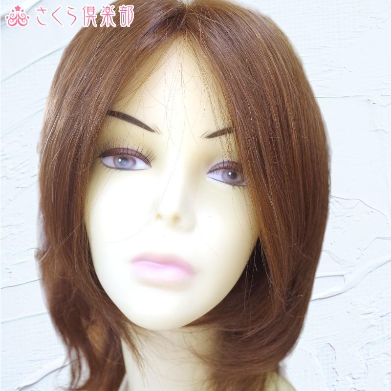 女性用 レディースフルウィッグ 人毛ミックス 総手植え 自然 ボブ ミディアム レイヤー セミロング 医療用 ウィッグ  かつら 軽い 分け目自由hm11の画像
